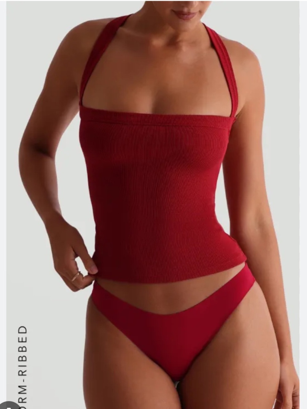 My Outfit Online/GAUI Form-Ribbed Cross-Back Tank Top - Pomegranate